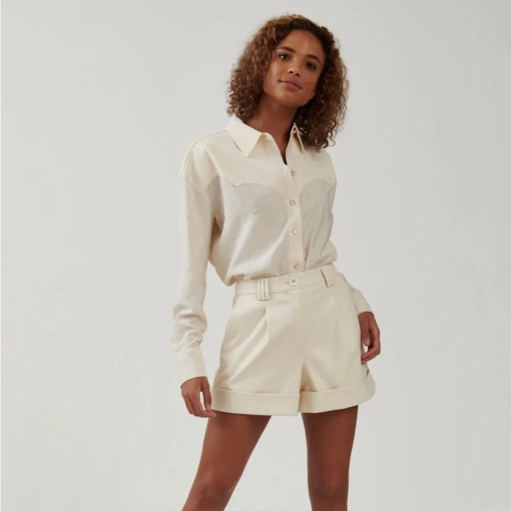 The Bright Side by Rocky Barnes Western Boyfriend Shirt Cloud Cream Size X-Small - Picture 1 of 2